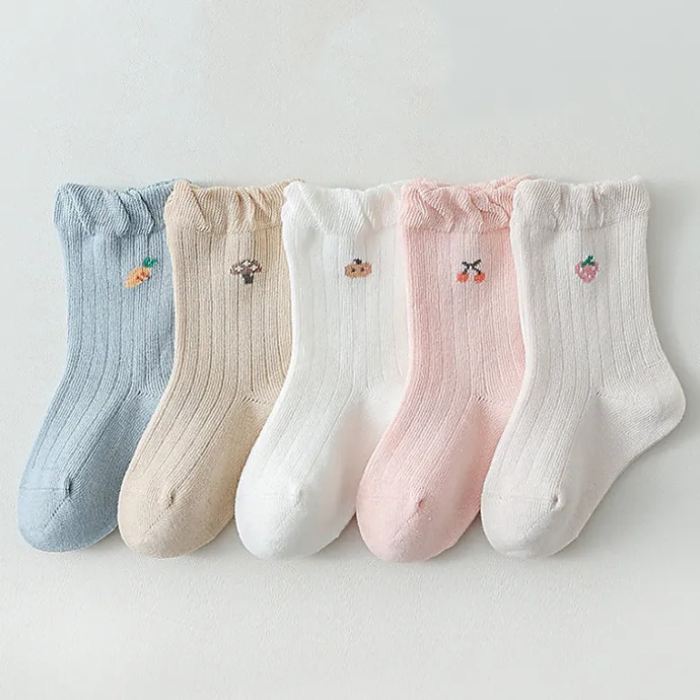 MyKids-USA Baby Girls Frilled-Edge Breathable Mid-Calf Socks 2 Pairs