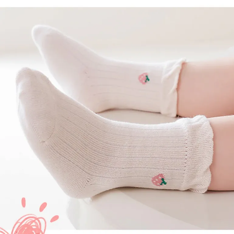 MyKids-USA Baby Girls Frilled-Edge Breathable Mid-Calf Socks 2 Pairs