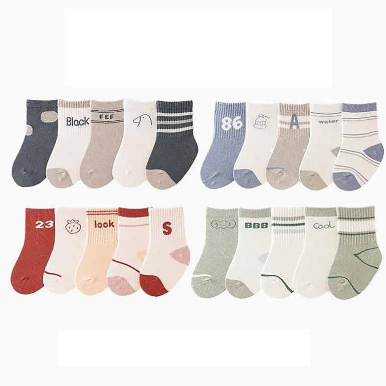 MyKids-USA Baby Unisex Breathable Preppy Socks 5-Pair Set X-Large