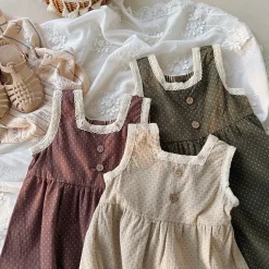 MyKids-USA Girls Sleeveless Lace Trim Geometric Dots Summer Dress