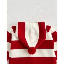MyKids-USA Girls Striped Colorblock Patchwork Single-Breasted Knit Hoodie