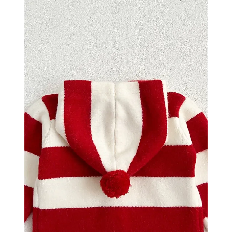 MyKids-USA Girls Striped Colorblock Patchwork Single-Breasted Knit Hoodie
