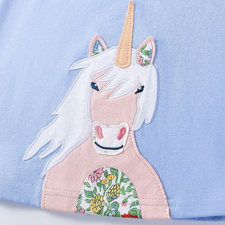 MyKids-USA Girls' Summer Unicorn Cartoon Short Sleeve Dress