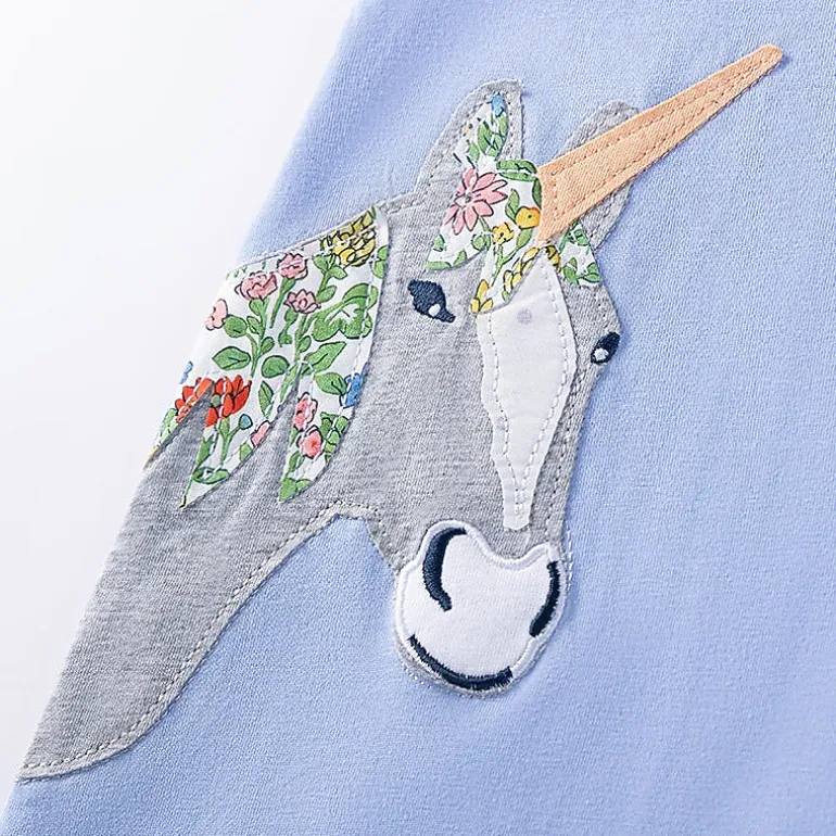 MyKids-USA Girls' Summer Unicorn Cartoon Short Sleeve Dress
