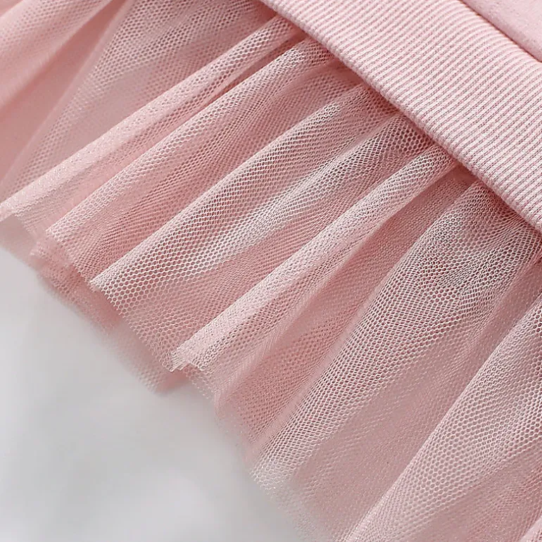 MyKids-USA Pink Tulle Dress for Girls with Dancing Mouse Print, Short Sleeves, Cotton Lining