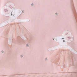 MyKids-USA Pink Tulle Dress for Girls with Dancing Mouse Print, Short Sleeves, Cotton Lining