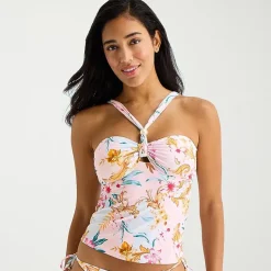 Mynah Womens Lined Floral Tankini Swimsuit Top