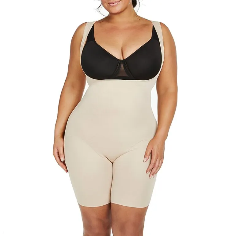 Naomi & Nicole® Plus Size Open-Bust Mid-Thigh Bodysuit-7776