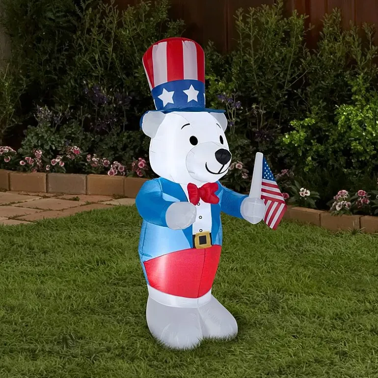 National Tree Co. 48in Airblown Fourth Of July White Bear Porch Sign