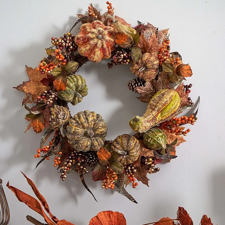 Nearly Natural 28" Autumn Pumpkin Wreath