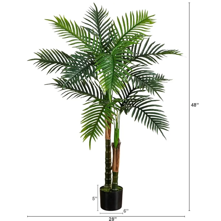 Nearly Natural 4ft Double Robellini Palm Indoor Outdoor Artificial Tree