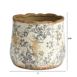 Nearly Natural 7in. White Tuscan Ceramic Scroll Vase