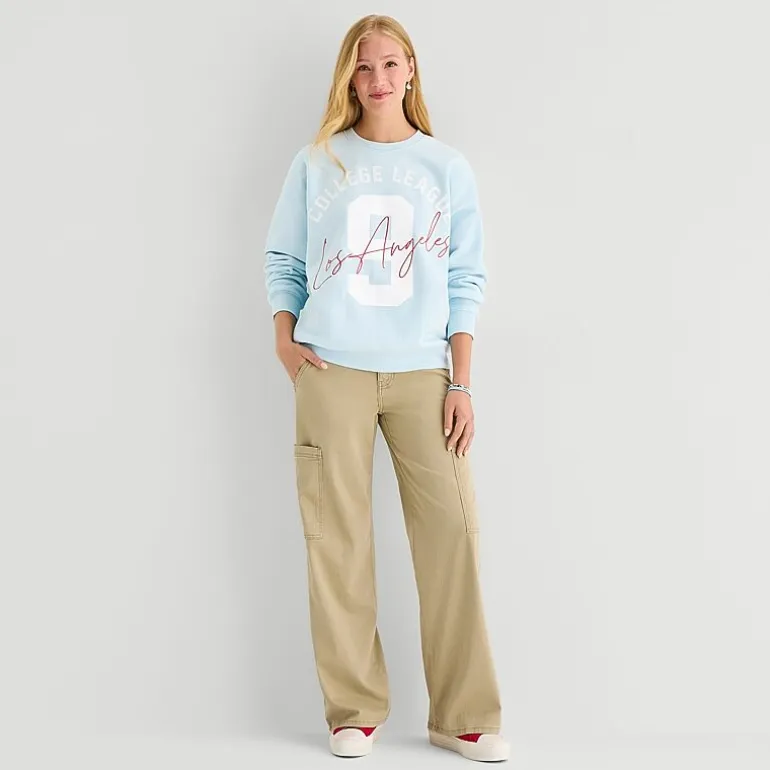 New World College League Womens Juniors Crew Neck Long Sleeve Sweatshirt