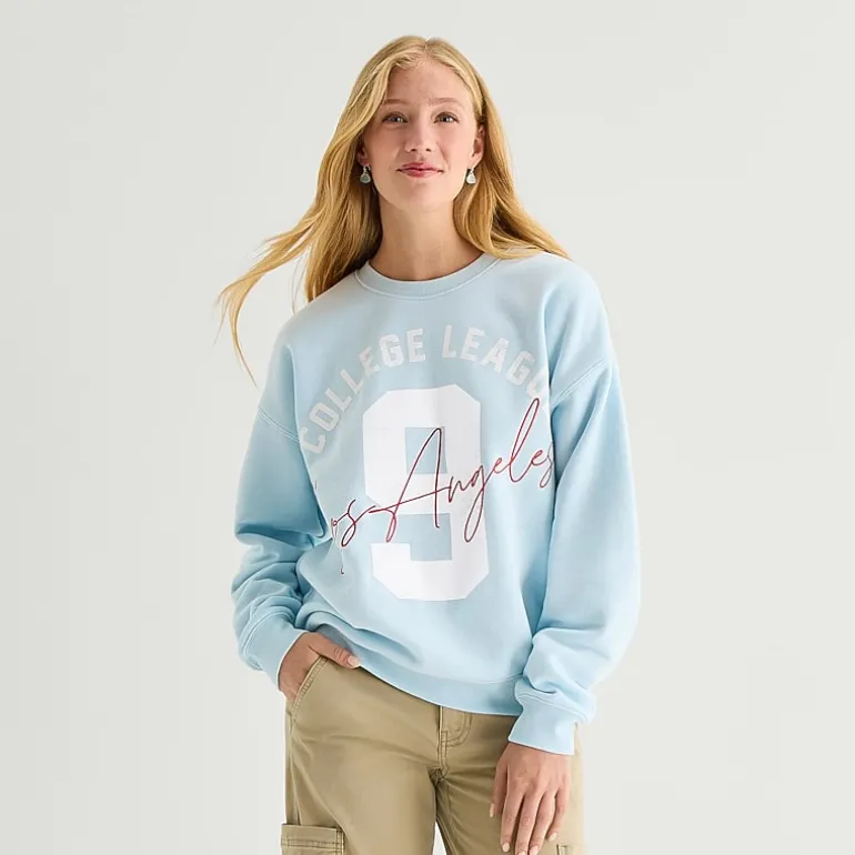 New World College League Womens Juniors Crew Neck Long Sleeve Sweatshirt