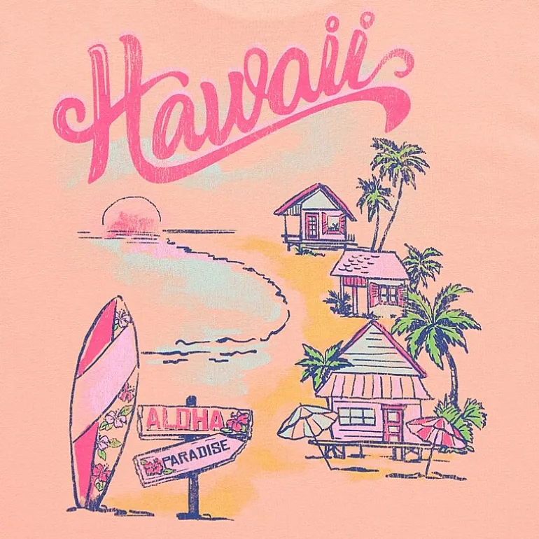 New World Hawaii Womens Juniors Crew Neck Short Sleeve Oversized Graphic T-Shirt