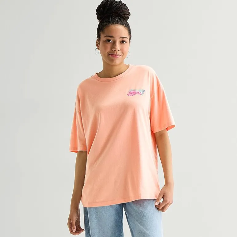 New World Hawaii Womens Juniors Crew Neck Short Sleeve Oversized Graphic T-Shirt
