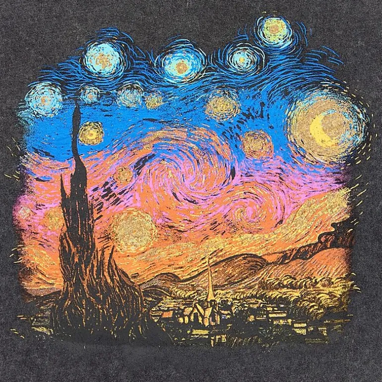 New World Starry Night Womens Juniors Crew Neck Short Sleeve Oversized Graphic T-Shirt