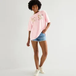 New World Womens Juniors Crew Neck Short Sleeve Oversized AC/DC Graphic T-Shirt