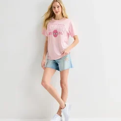 New York Boyfriend Tee Womens Juniors Crew Neck Short Sleeve Regular Fit Spiderman Graphic T-Shirt