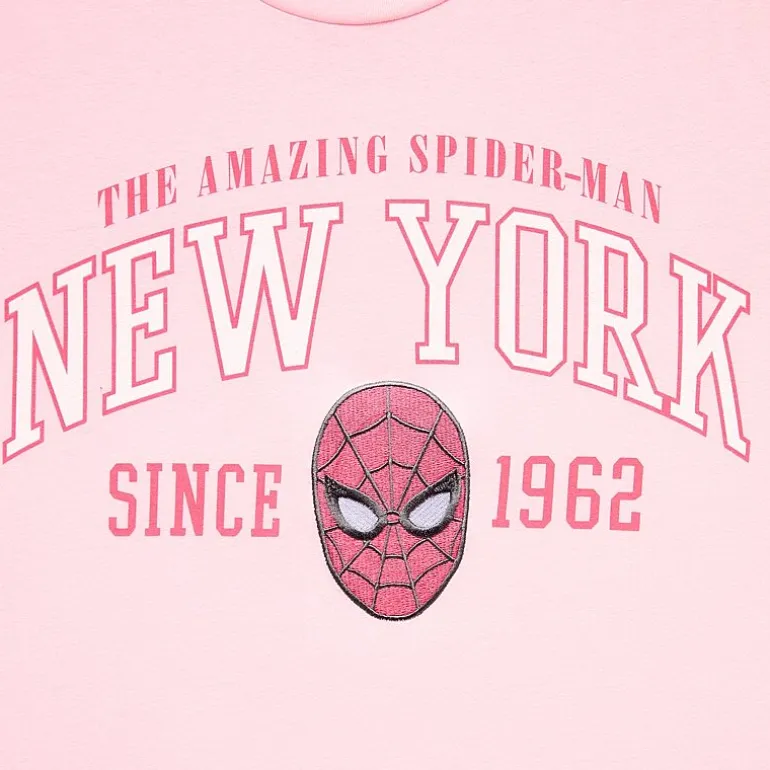 New York Boyfriend Tee Womens Juniors Crew Neck Short Sleeve Regular Fit Spiderman Graphic T-Shirt