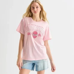 New York Boyfriend Tee Womens Juniors Crew Neck Short Sleeve Regular Fit Spiderman Graphic T-Shirt