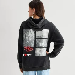 New York Womens Juniors Long Sleeve Fleece Hoodie