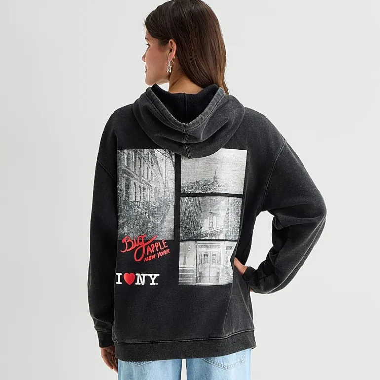 New York Womens Juniors Long Sleeve Fleece Hoodie