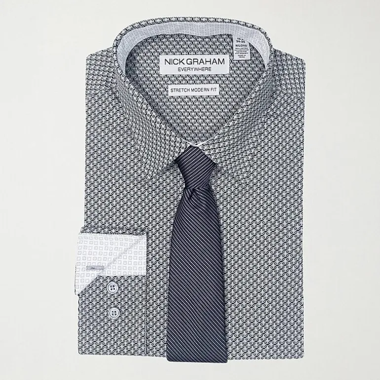 Nick Graham Mens Spread Collar Long Sleeve Shirt + Tie Set