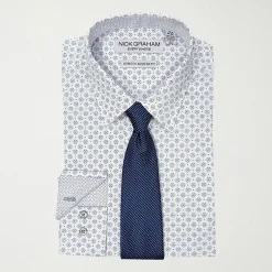 Nick Graham Mens Spread Collar Long Sleeve Stretch Fabric Shirt + Tie Set