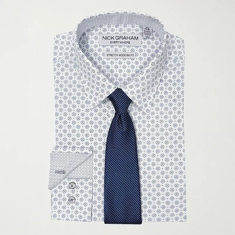 Nick Graham Mens Spread Collar Long Sleeve Stretch Fabric Shirt + Tie Set