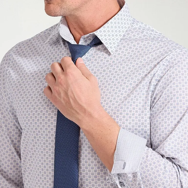 Nick Graham Mens Spread Collar Long Sleeve Stretch Fabric Shirt + Tie Set