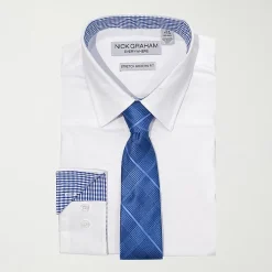 Nick Graham Mens Spread Collar Long Sleeve Stretch Fabric Shirt + Tie Set