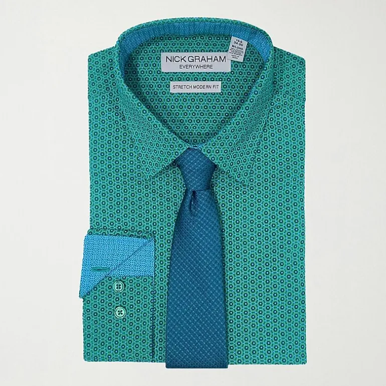 Nick Graham Mens Spread Collar Long Sleeve Shirt + Tie Set