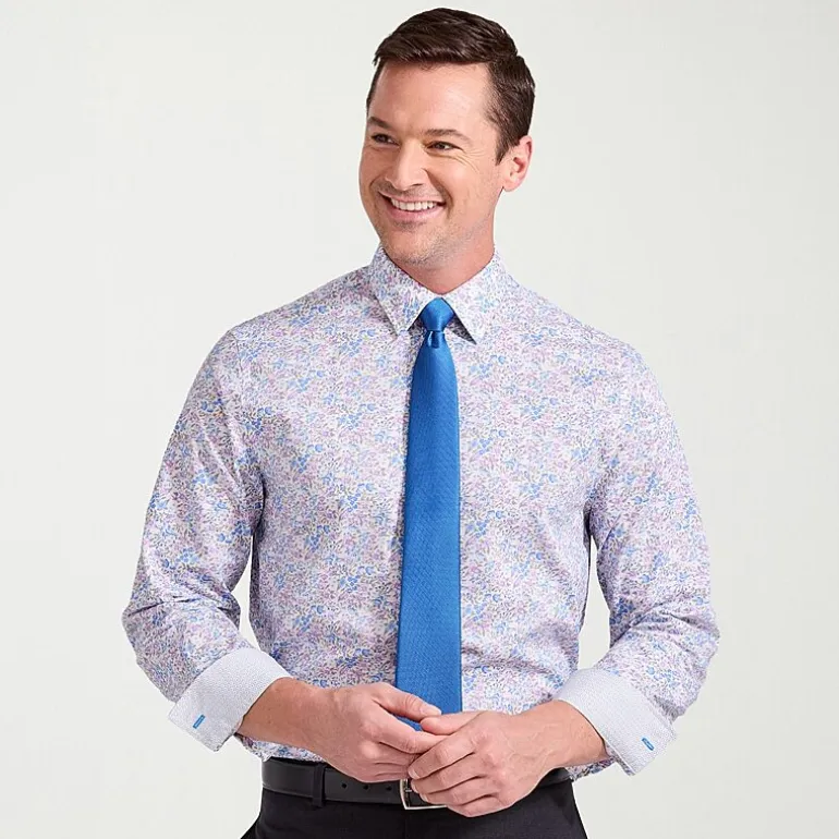 Nick Graham Mens Spread Collar Long Sleeve Stretch Fabric Shirt + Tie Set