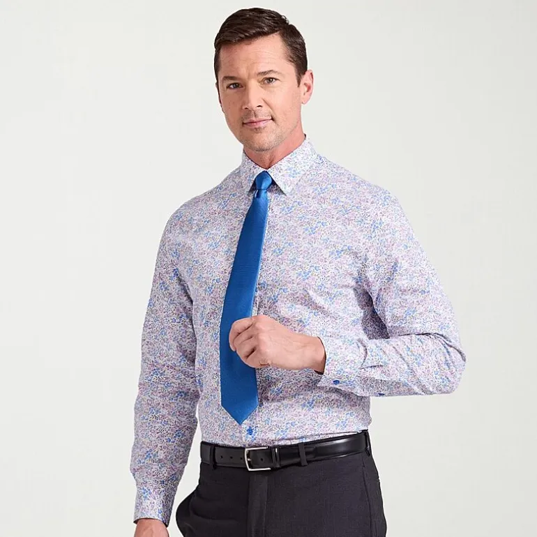 Nick Graham Mens Spread Collar Long Sleeve Stretch Fabric Shirt + Tie Set