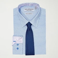 Nick Graham Mens Spread Collar Long Sleeve Stretch Fabric Shirt + Tie Set