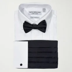 Nick Graham Tuxedo Mens Spread Collar Long Sleeve Stretch Fabric Shirt + Tie Set