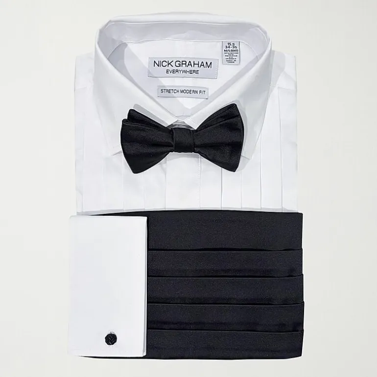 Nick Graham Tuxedo Mens Spread Collar Long Sleeve Stretch Fabric Shirt + Tie Set