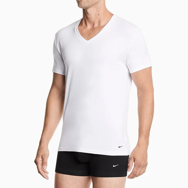 Nike All Day Cotton Stretch Mens 2 Pack Short Sleeve V Neck Moisture Wicking T-Shirt