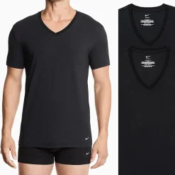 Nike All Day Cotton Stretch Mens 2 Pack Short Sleeve V Neck Moisture Wicking T-Shirt