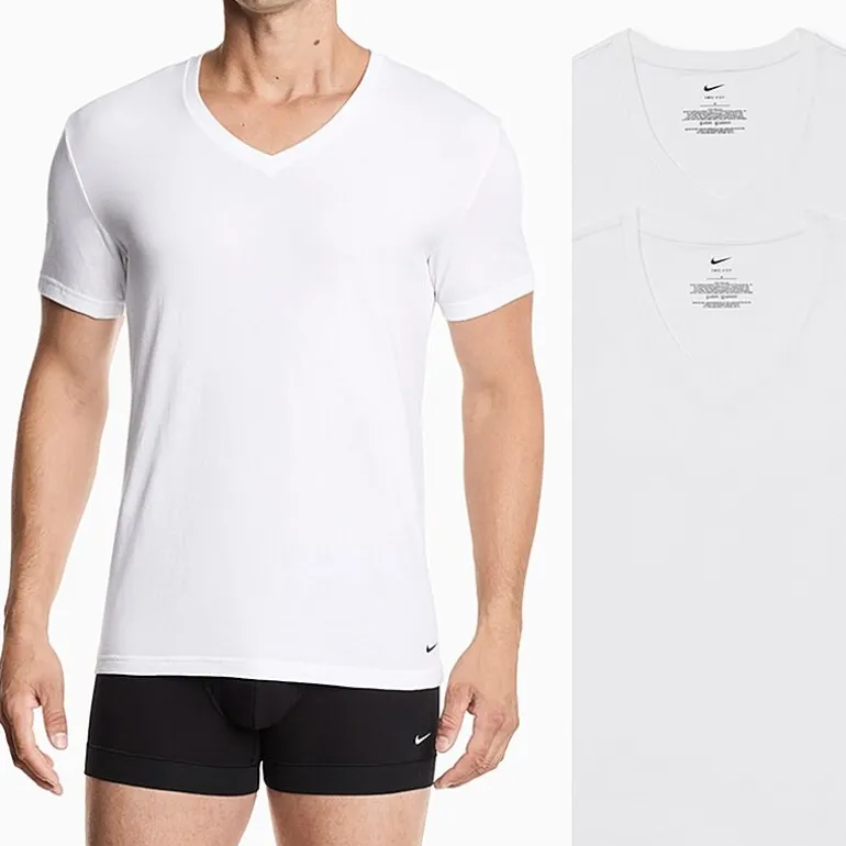 Nike All Day Cotton Stretch Mens 2 Pack Short Sleeve V Neck Moisture Wicking T-Shirt