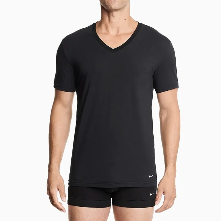 Nike All Day Cotton Stretch Mens 2 Pack Short Sleeve V Neck Moisture Wicking T-Shirt