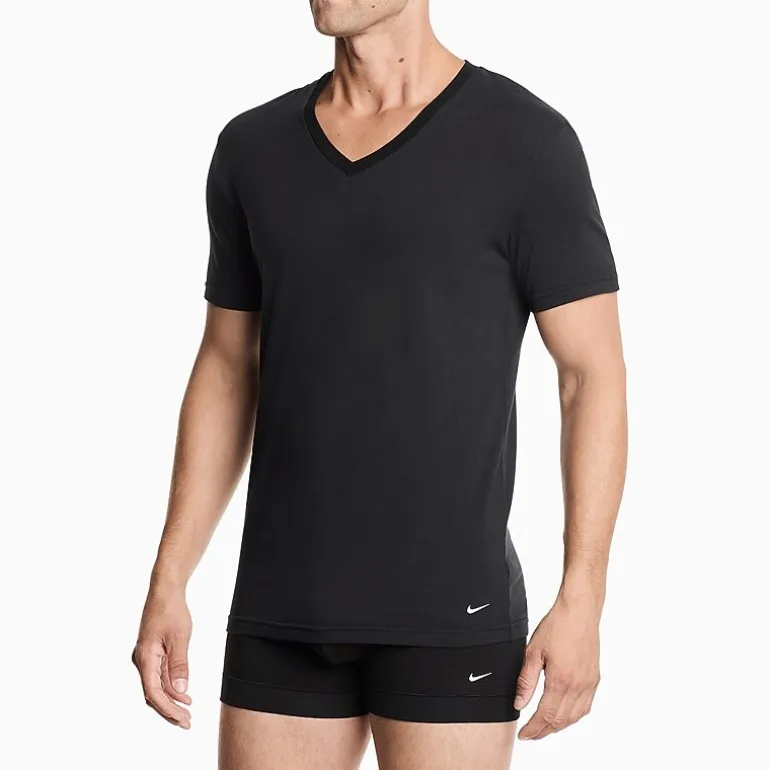 Nike All Day Cotton Stretch Mens 2 Pack Short Sleeve V Neck Moisture Wicking T-Shirt