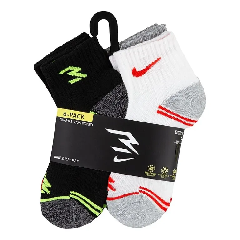 Nike 3BRAND by Russell Wilson Big Kid Boys Multi-Pack 6 Pair Quarter Ankle Socks