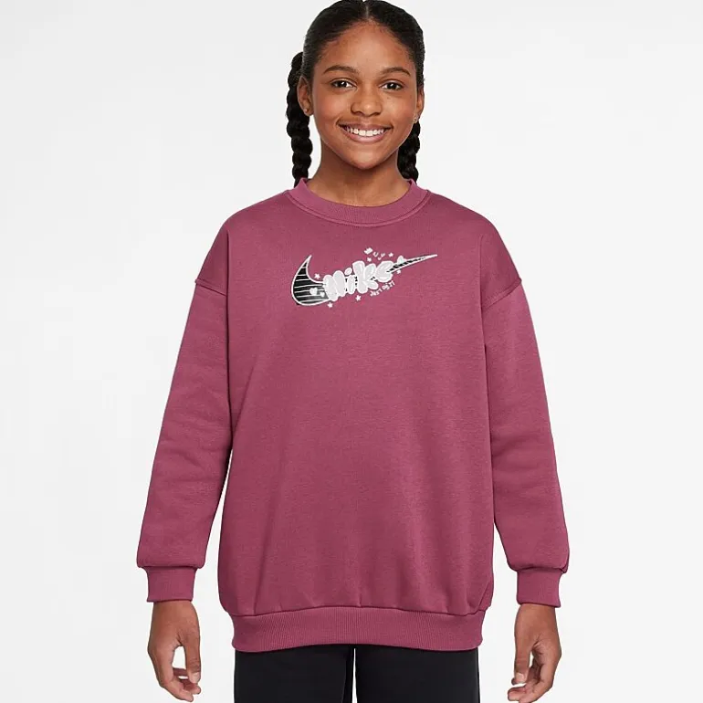 Nike Club Big Kid Girls Crew Neck Fleece Long Sleeve Sweatshirt