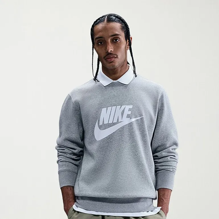 Nike Club Fleece Mens Crew Neck Long Sleeve Big and Tall Sweatshirt