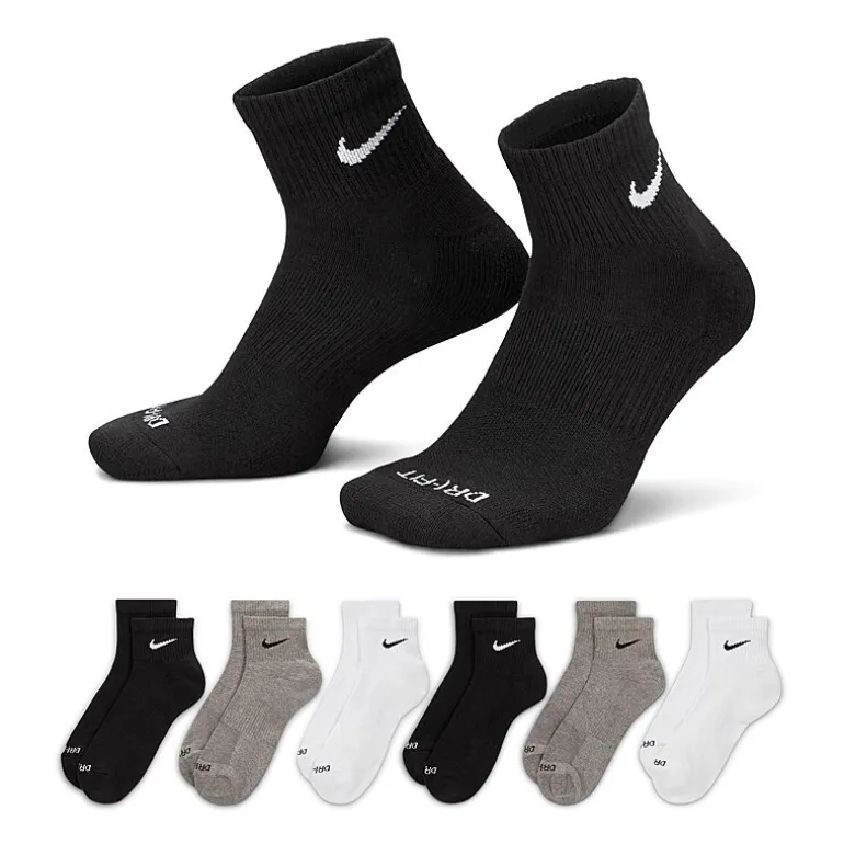 Nike Everyday Plus Cushioned Unisex Adult Breathable Multi-Pack 6 Pair Quarter Ankle Socks
