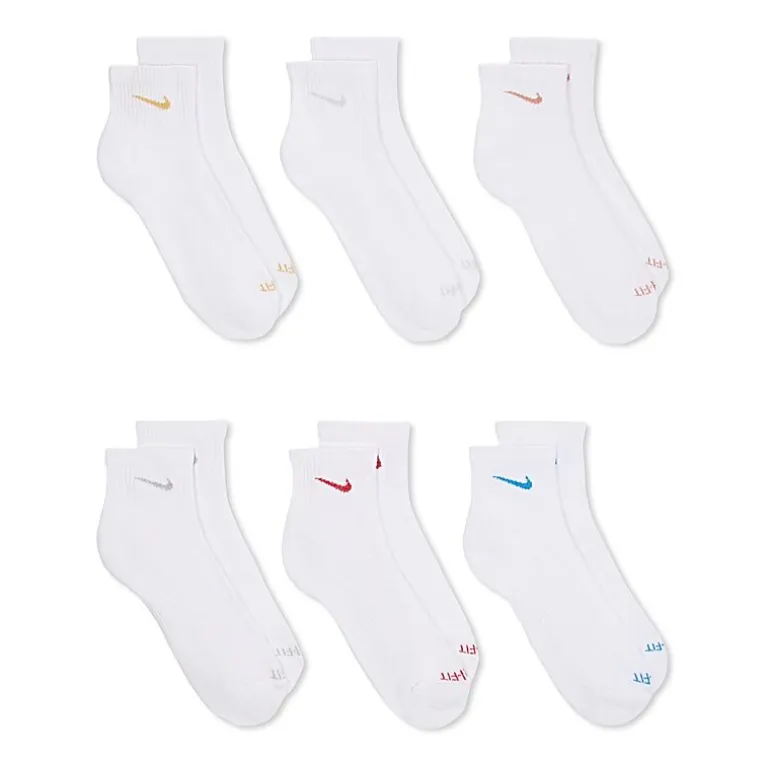 Nike Everyday Plus Cushioned Unisex Adult Breathable Multi-Pack 6 Pair Quarter Ankle Socks