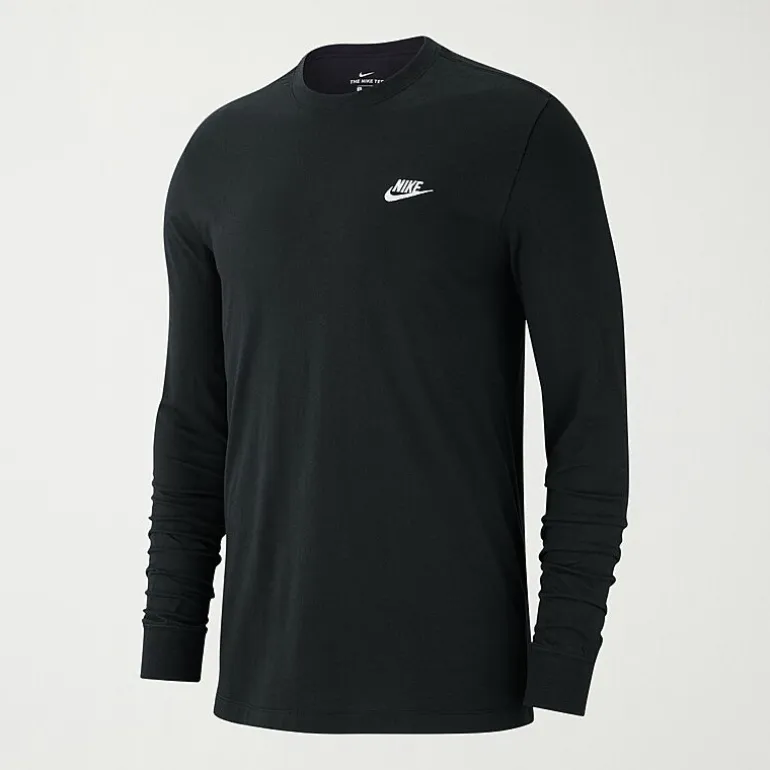Nike Sportswear Club Mens Crew Neck Long Sleeve Quick Dry Embroidered Active T-Shirt