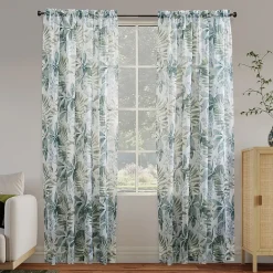 No 918 Fiona Foliage Print Crushed Voile Rod Pocket Light-Filtering Single Curtain Panel